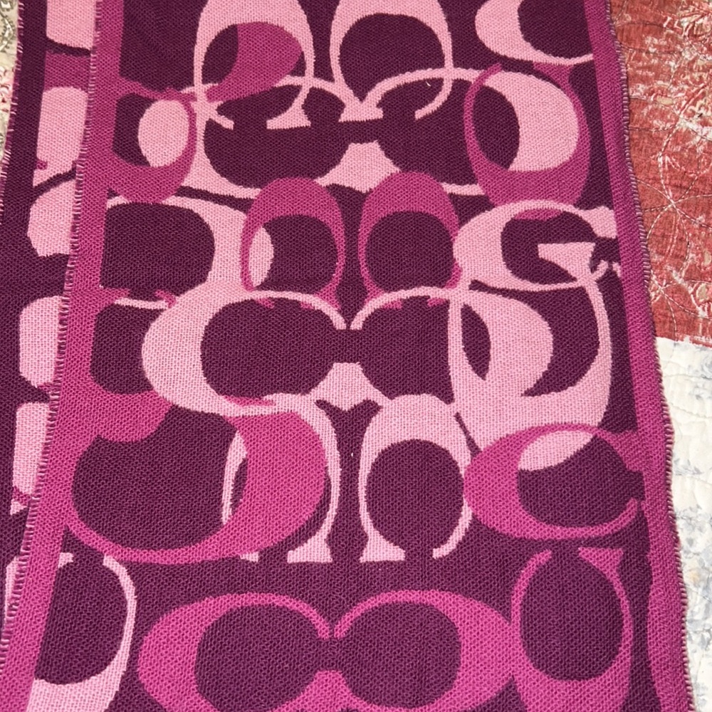 Coach merino wool purple scarf fringe ends 72” x 10” - Picture 3 of 3